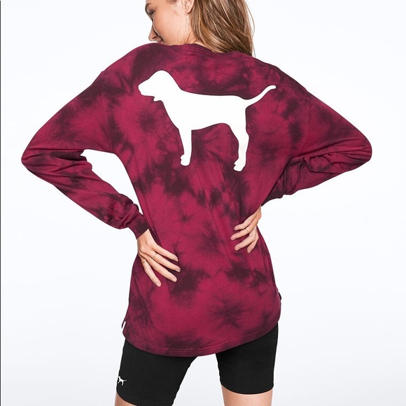 PINK Victoria's Secret Tops - ❗️LAST💕VS PINK CAMPUS LONG SLEEVE TEE RED TIE DYE